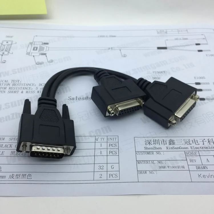 Customized Multifunctional Cable D-SUB dB25pin to DC6.3mm Audio and HD50pin to RCA+dB9 and dB25pin to dB9+Rj12 Data Cable